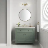 Chicago 36" Single Vanity, Smokey Celadon, w/ 3 CM Siberian Silestone Top