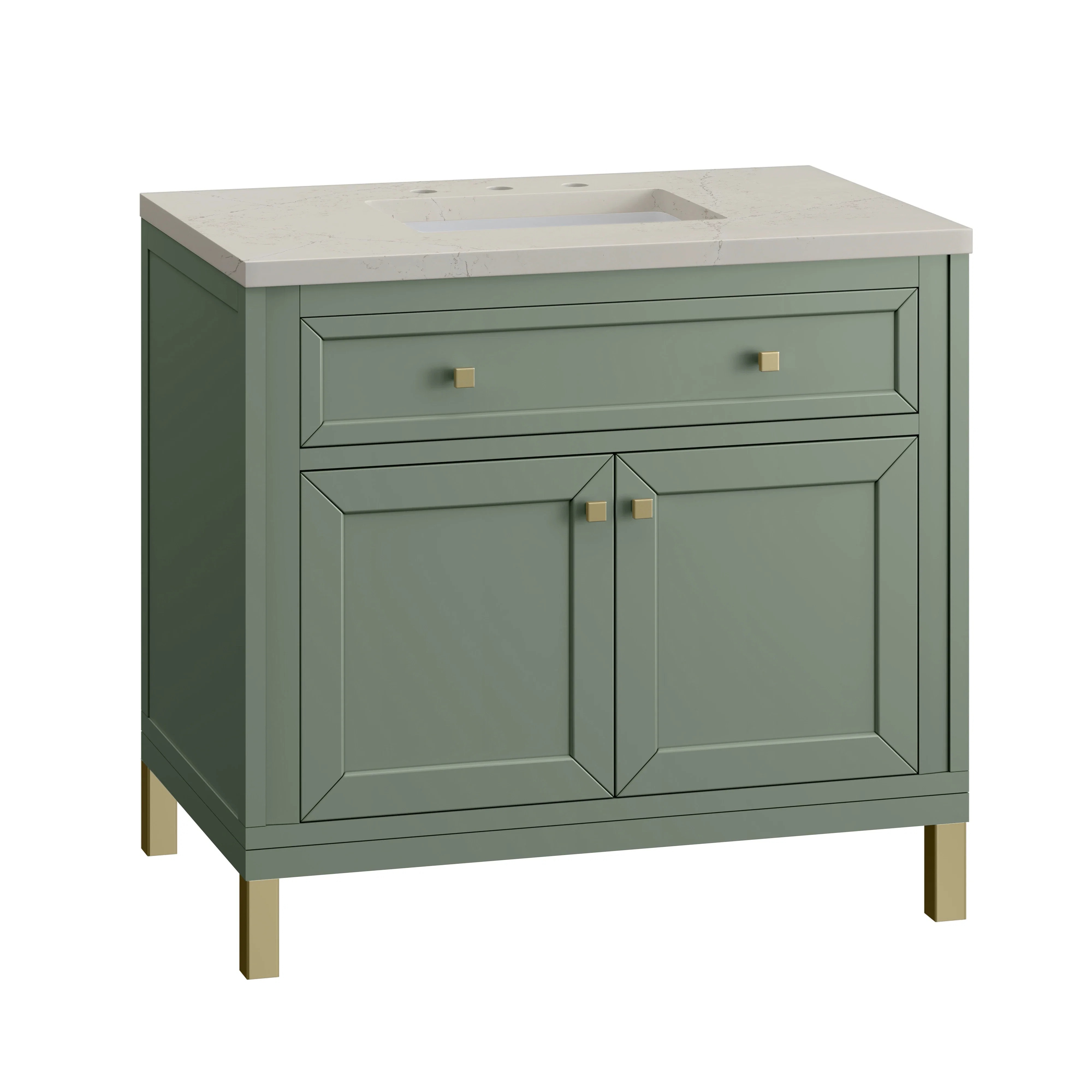 Chicago 36" Single Vanity, Smokey Celadon, w/ 3 CM Siberian Silestone Top