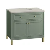 Chicago 36" Single Vanity, Smokey Celadon, w/ 3 CM Siberian Silestone Top