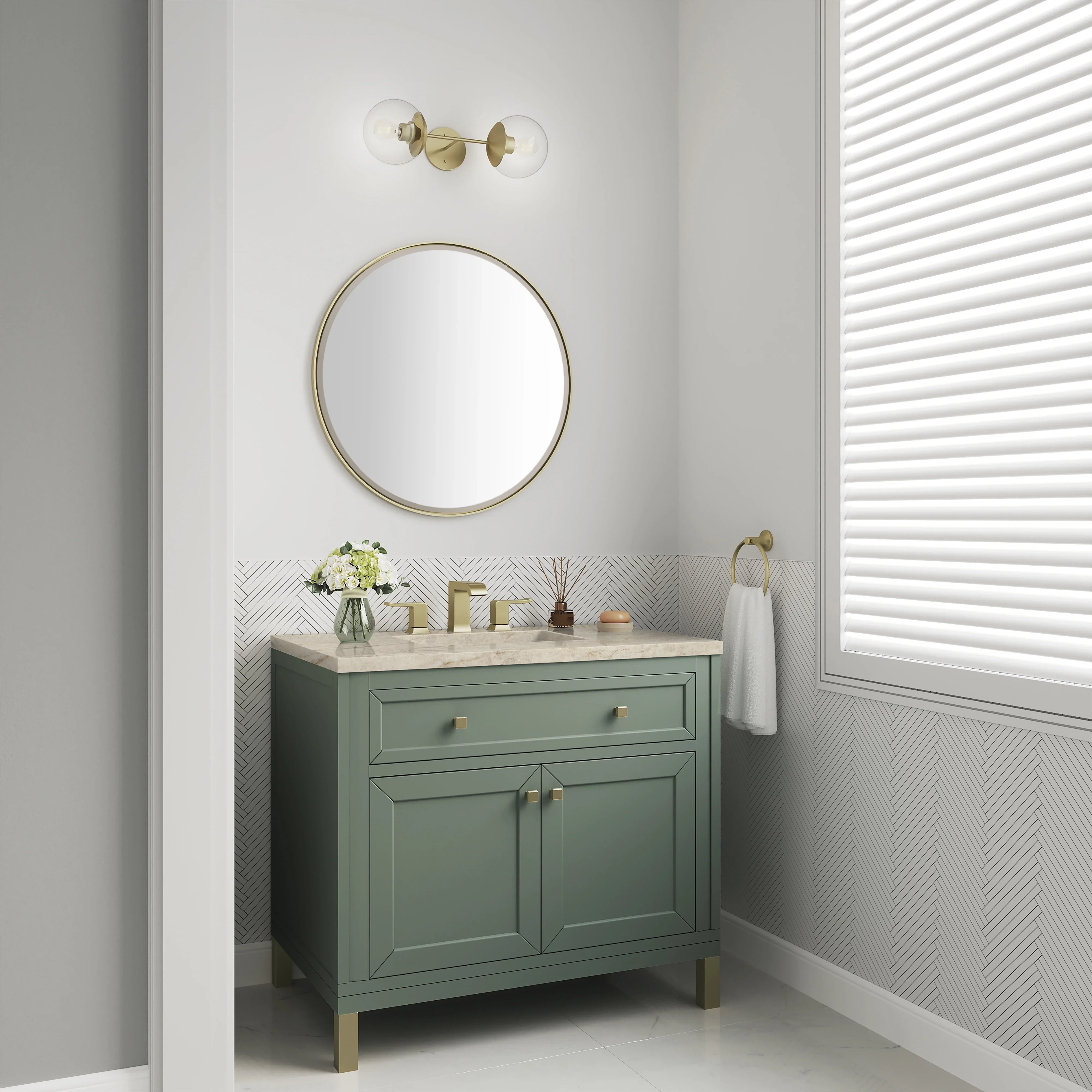 Chicago 36" Single Vanity, Smokey Celadon, w/ 3 CM Tajnar Eclos Top