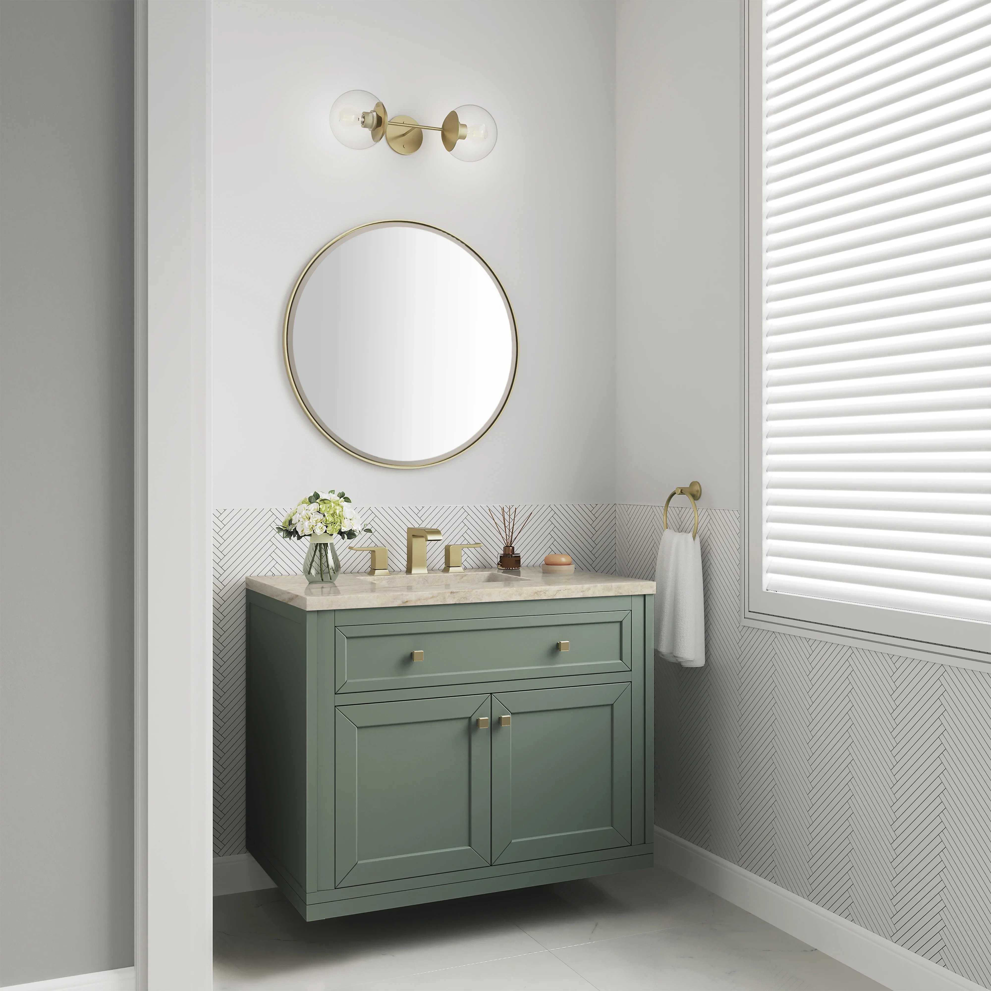 Chicago 36" Single Vanity, Smokey Celadon, w/ 3 CM Tajnar Eclos Top