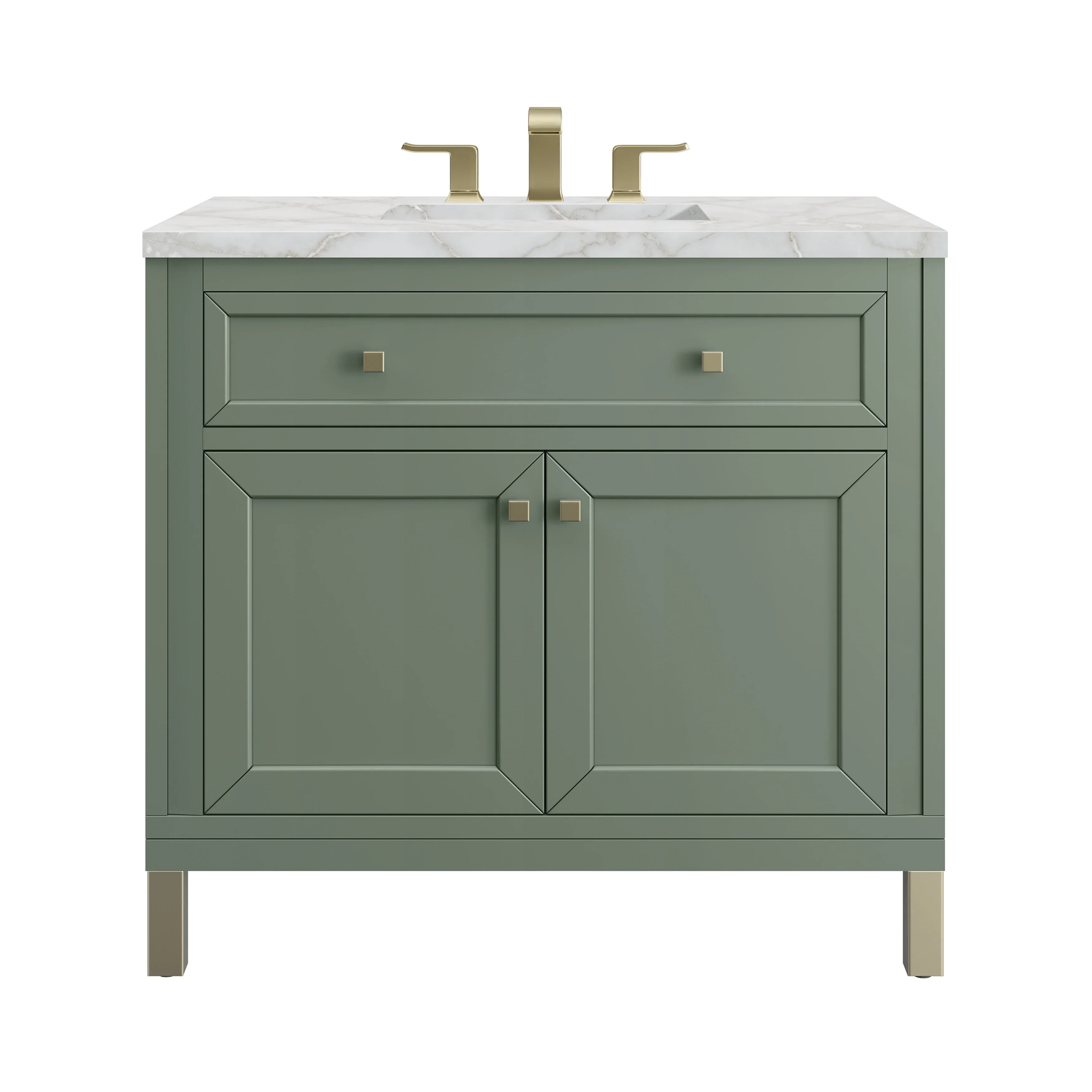 Chicago 36" Single Vanity, Smokey Celadon, w/ 3 CM Victorian Silver Silestone® Top