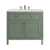 Chicago 36" Single Vanity, Smokey Celadon, w/ 3 CM Victorian Silver Silestone® Top