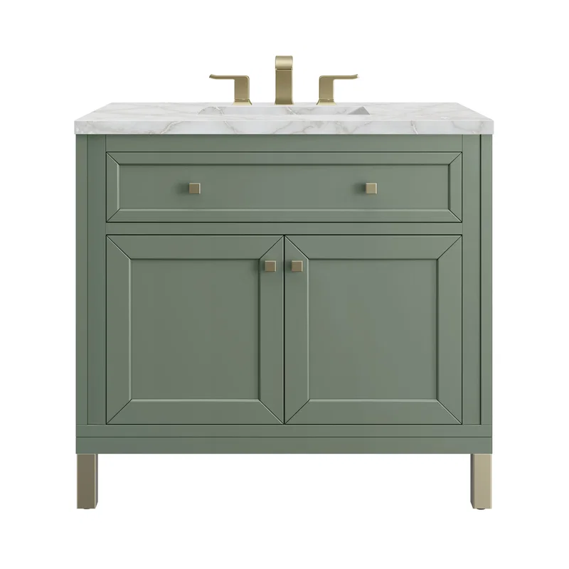 Chicago 36" Single Vanity, Smokey Celadon, w/ 3 CM Victorian Silver Silestone® Top
