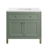 Chicago 36" Single Vanity, Smokey Celadon, w/ 3 CM White Zeus Silestone® Top