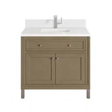 Chicago 36" Single Vanity, Walnut Whisper, w/ Single Hole 3CM White Zeus Silestone® Top & Backsplash