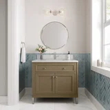 Chicago 36" Single Vanity, Walnut Whisper, w/ Single Hole 3CM White Zeus Silestone® Top & Backsplash