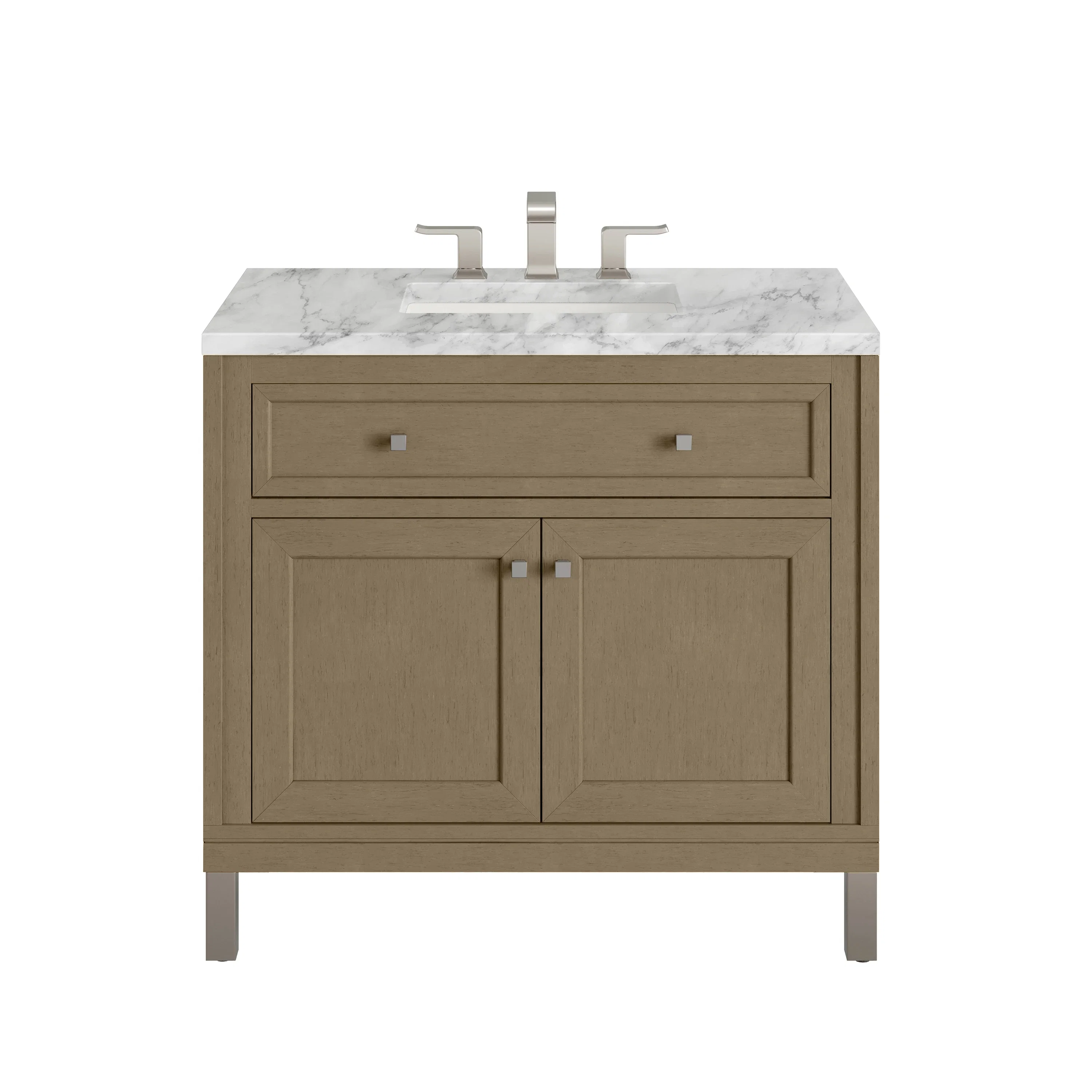 Chicago 36" Single Vanity, Walnut Whisper, w/ 3 CM Carrara Marble Top