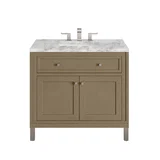 Chicago 36" Single Vanity, Walnut Whisper, w/ 3 CM Carrara Marble Top