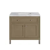 Chicago 36" Single Vanity, Walnut Whisper, w/ 3 CM Carrara Marble Top