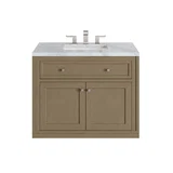 Chicago 36" Single Vanity, Walnut Whisper, w/ 3 CM Carrara Marble Top