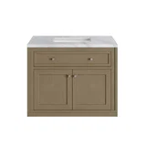 Chicago 36" Single Vanity, Walnut Whisper, w/ 3 CM Carrara Marble Top