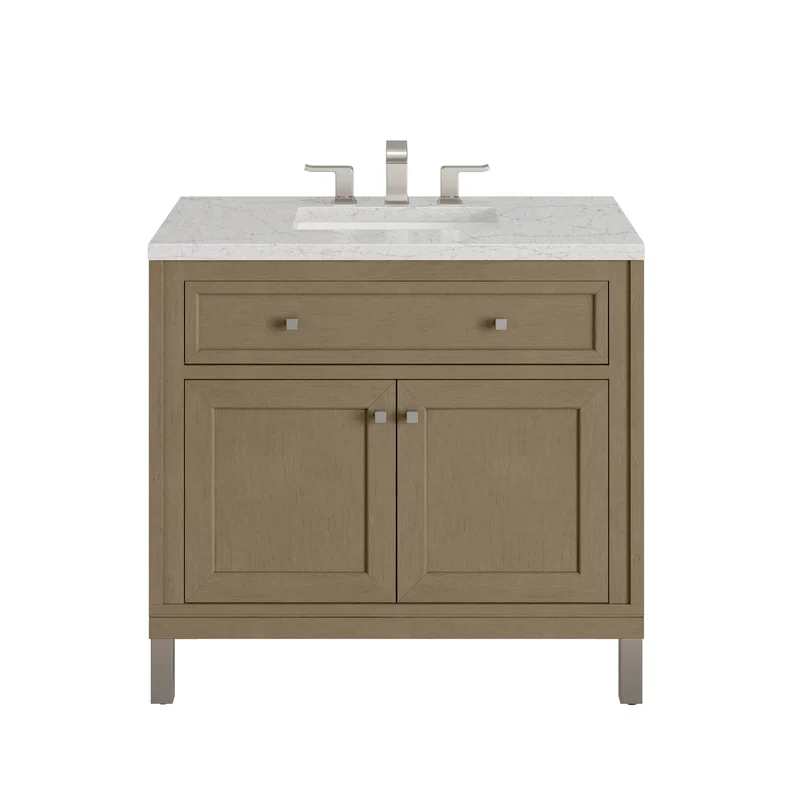 Chicago 36" Single Vanity, Walnut Whisper, w/ 3 CM Eternal Jasmine Pearl Silestone® Top