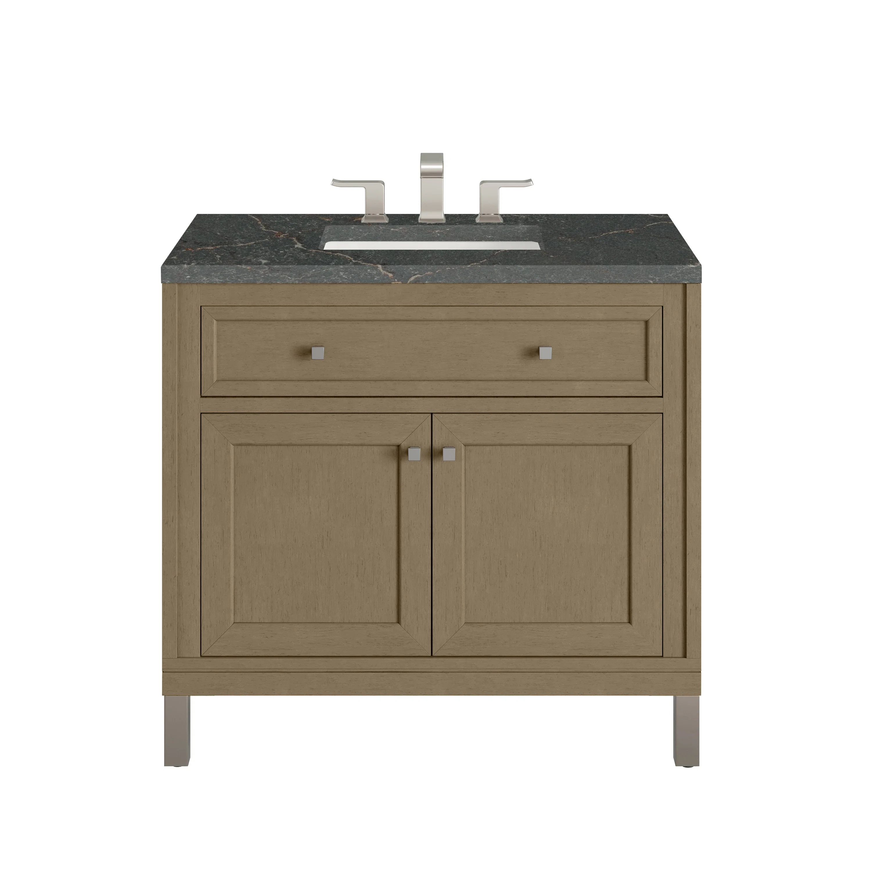 Chicago 36" Single Vanity, Walnut Whisper, w/ 3 CM Parisien Bleu Silestone® Top