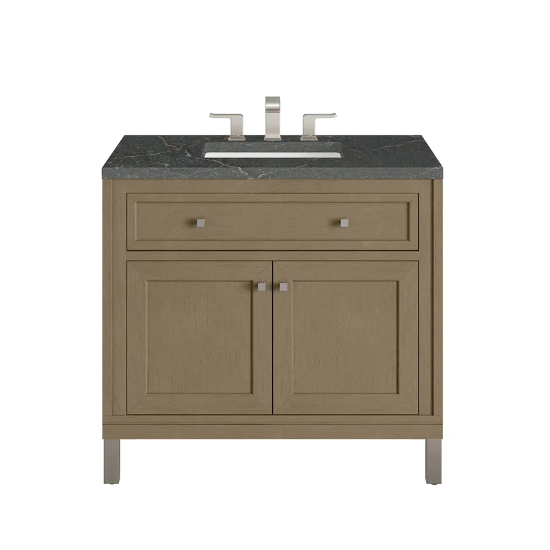 Chicago 36" Single Vanity, Walnut Whisper, w/ 3 CM Parisien Bleu Silestone® Top