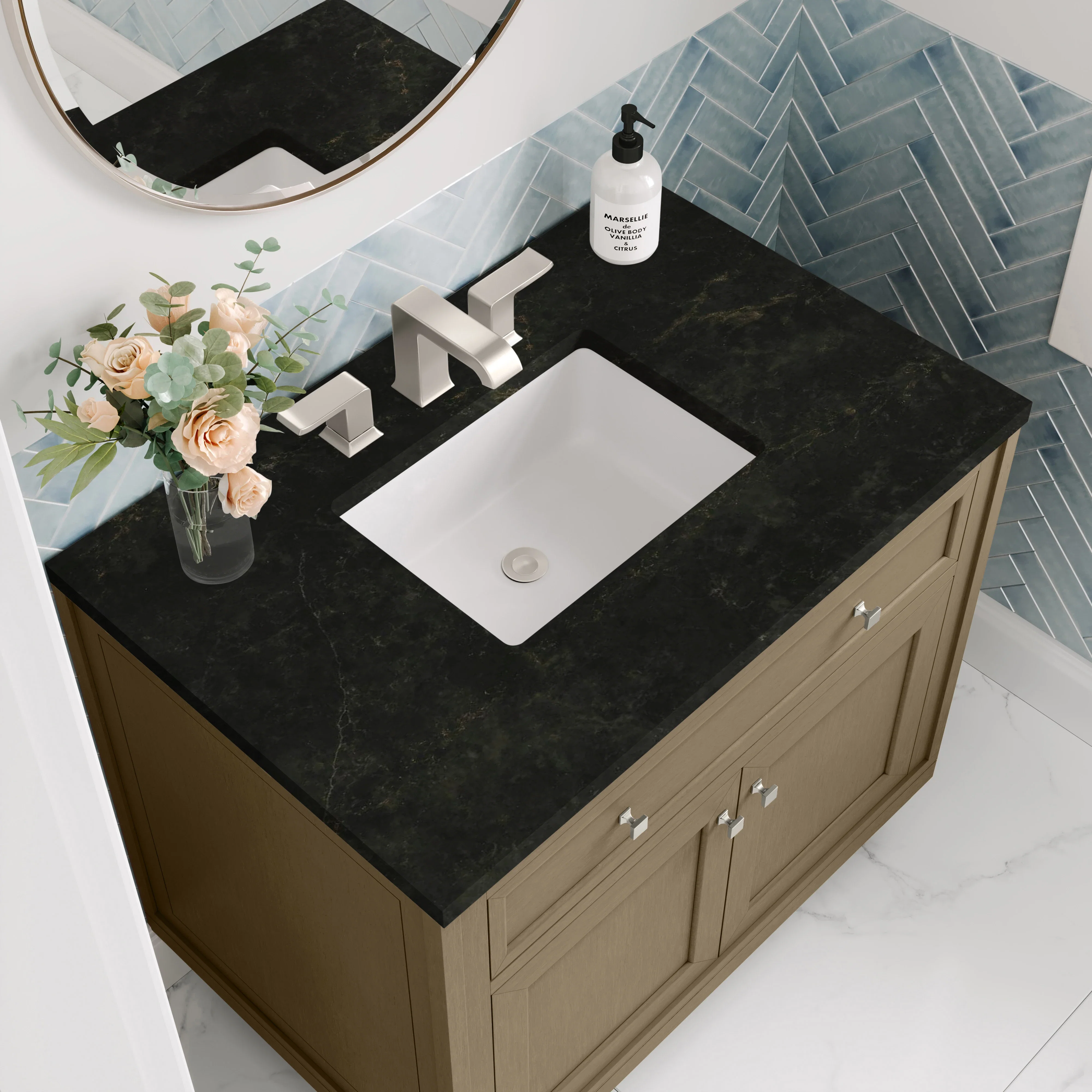 Chicago 36" Single Vanity, Walnut Whisper, w/ 3 CM Phantome Eclos Top