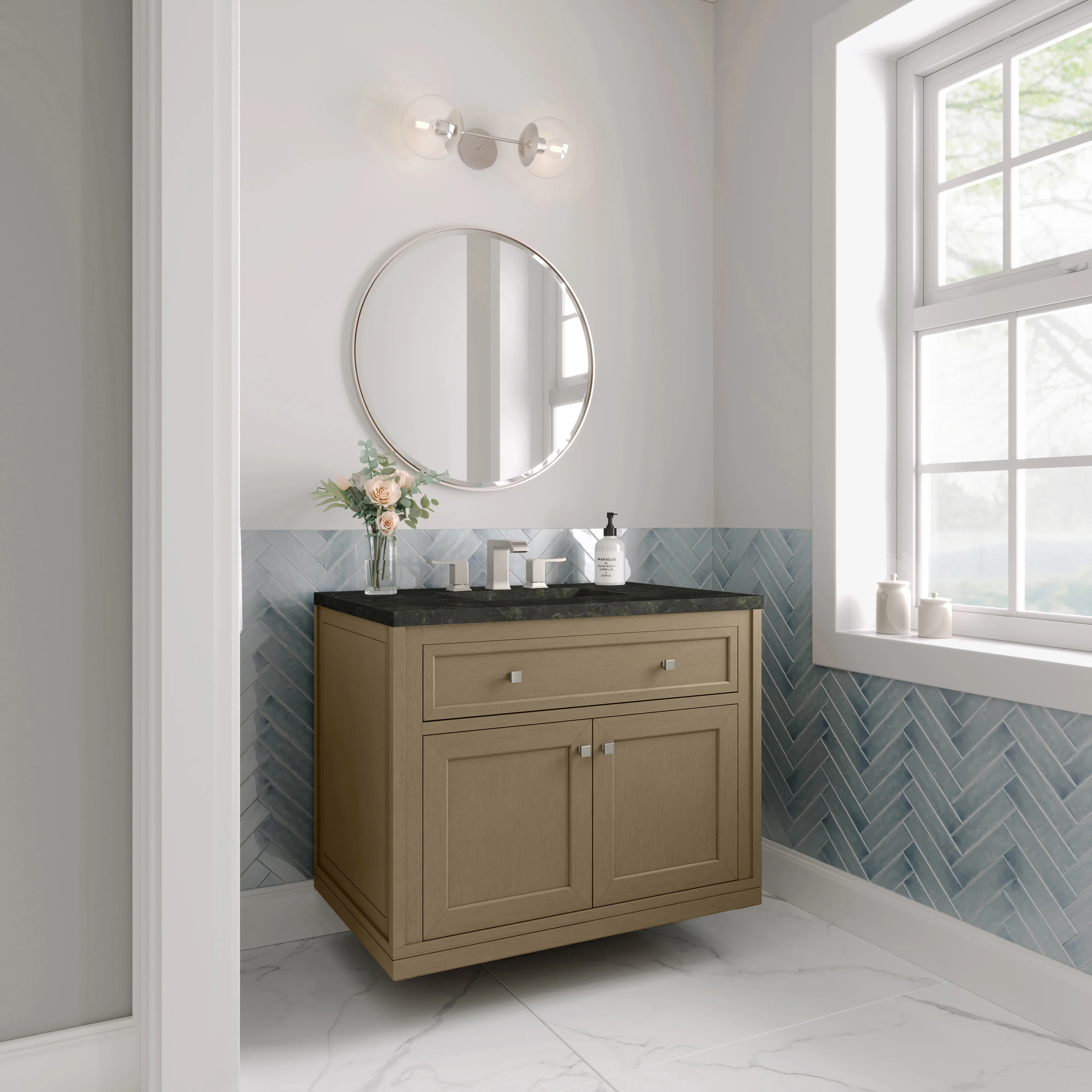 Chicago 36" Single Vanity, Walnut Whisper, w/ 3 CM Phantome Eclos Top