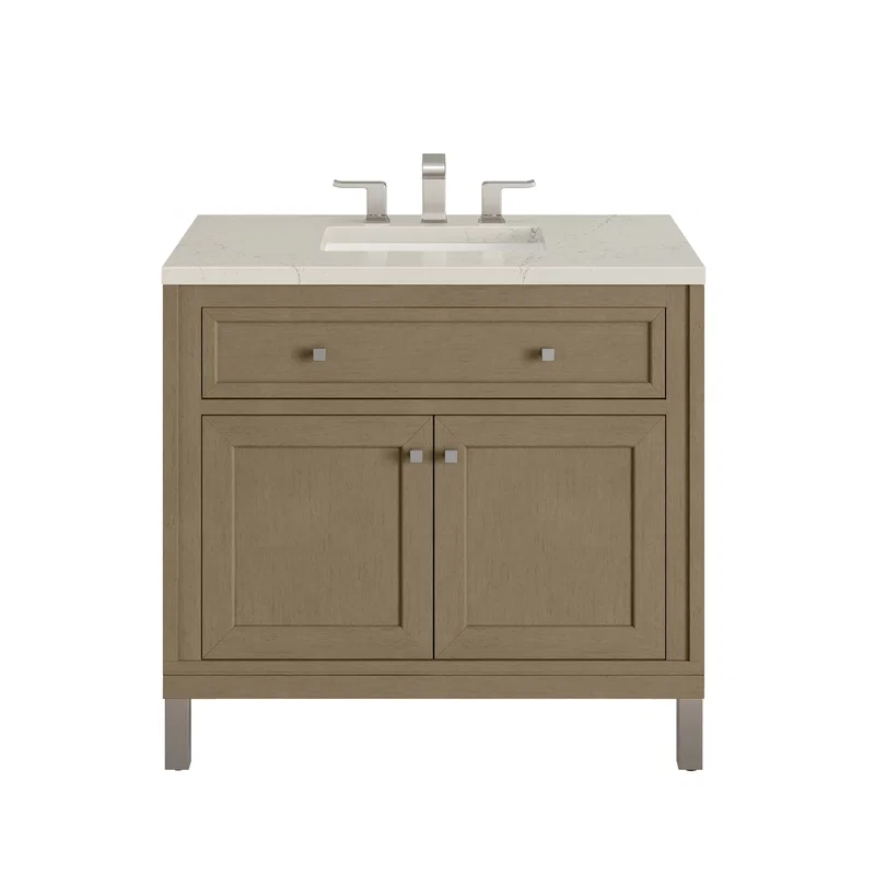 Chicago 36" Single Vanity, Walnut Whisper, w/ 3 CM Siberian Silestone Top
