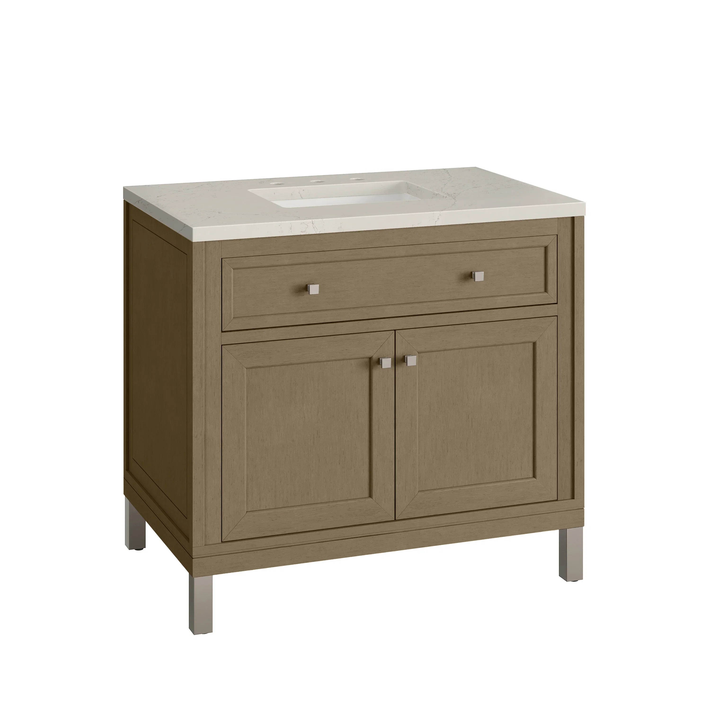 Chicago 36" Single Vanity, Walnut Whisper, w/ 3 CM Siberian Silestone Top