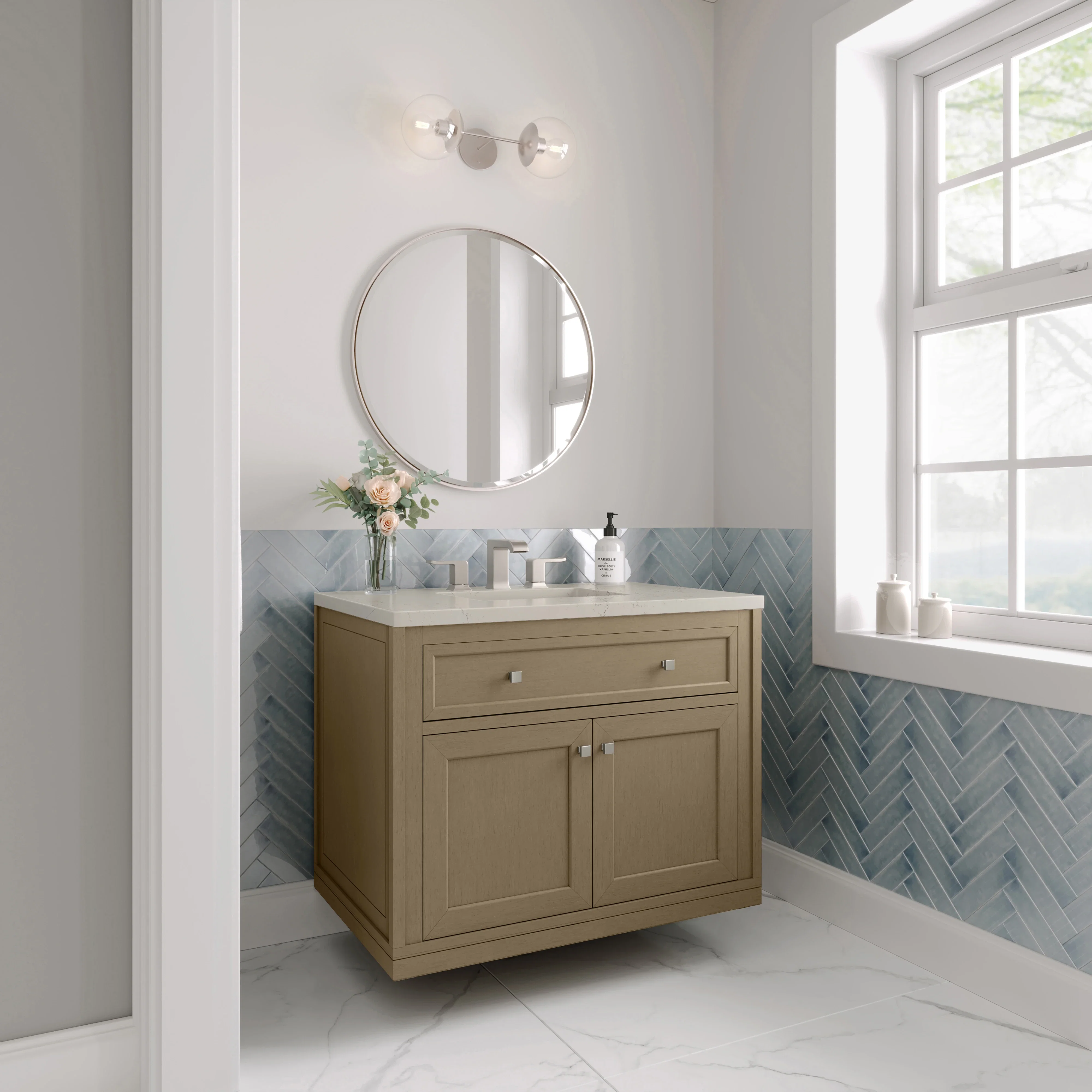 Chicago 36" Single Vanity, Walnut Whisper, w/ 3 CM Siberian Silestone Top