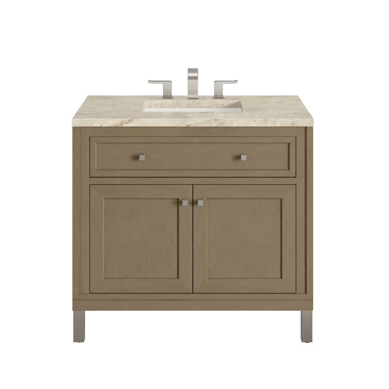 Chicago 36" Single Vanity, Walnut Whisper, w/ 3 CM Tajnar Eclos Top