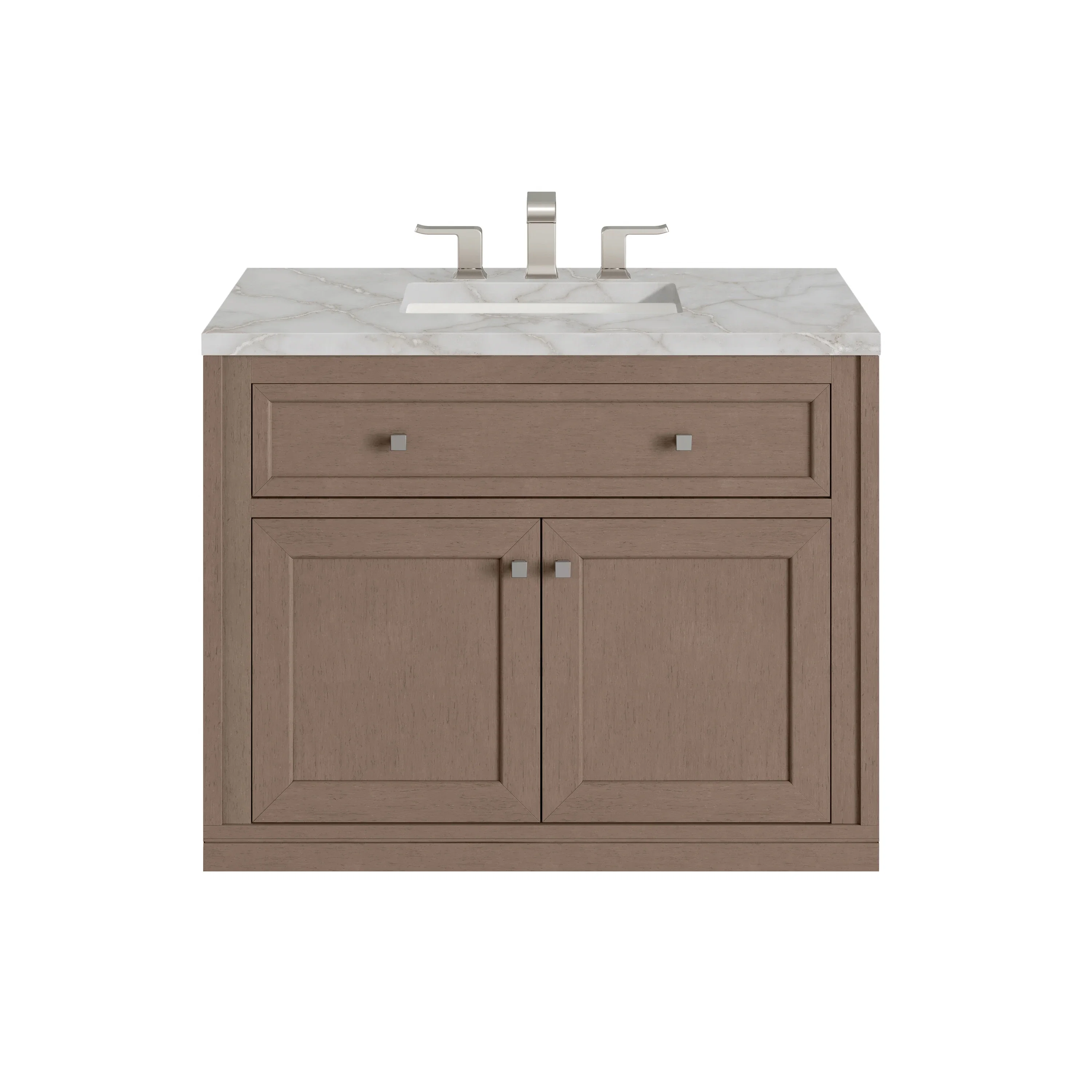 Chicago 36" Single Vanity, Walnut Whisper, w/ 3 CM Victorian Silver Silestone® Top