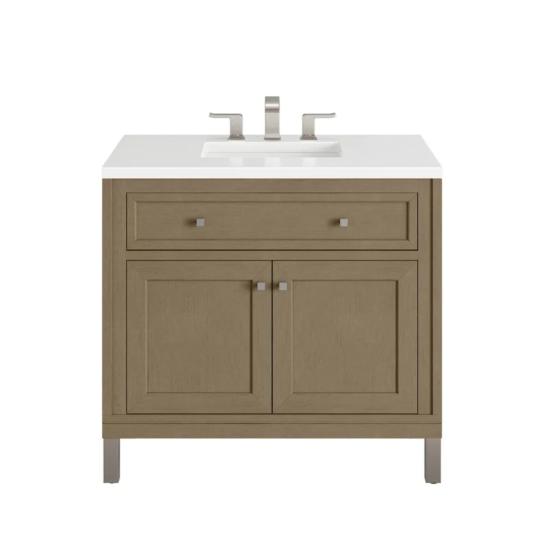 Chicago 36" Single Vanity, Walnut Whisper, w/ 3 CM White Zeus Silestone® Top