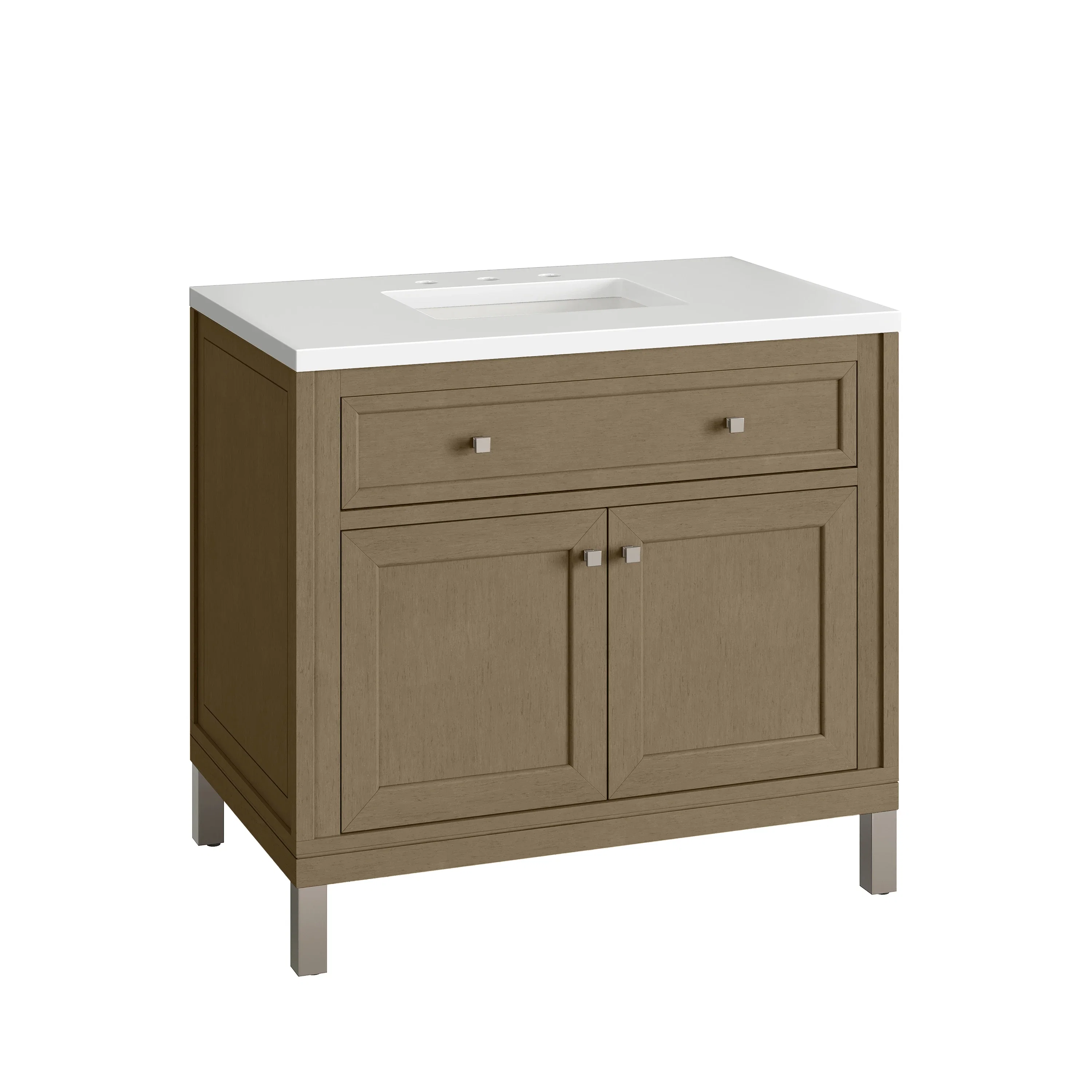 Chicago 36" Single Vanity, Walnut Whisper, w/ 3 CM White Zeus Silestone® Top