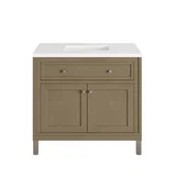 Chicago 36" Single Vanity, Walnut Whisper, w/ 3 CM White Zeus Silestone® Top