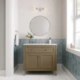 Chicago 36" Single Vanity, Walnut Whisper, w/ 3 CM White Zeus Silestone® Top