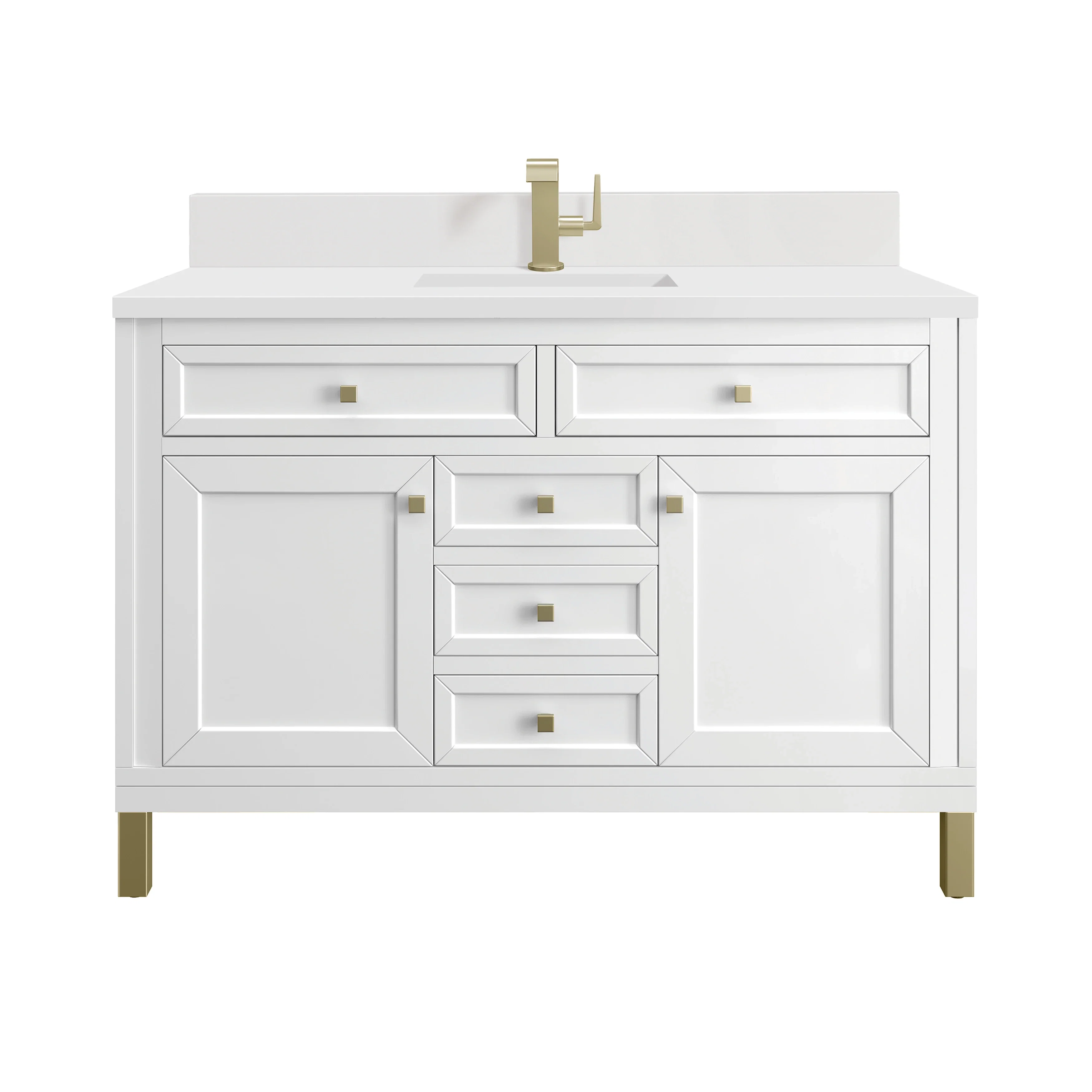 Chicago 48" Single Vanity, Glossy White, w/ Single Hole 3CM White Zeus Silestone® Top & Backsplash