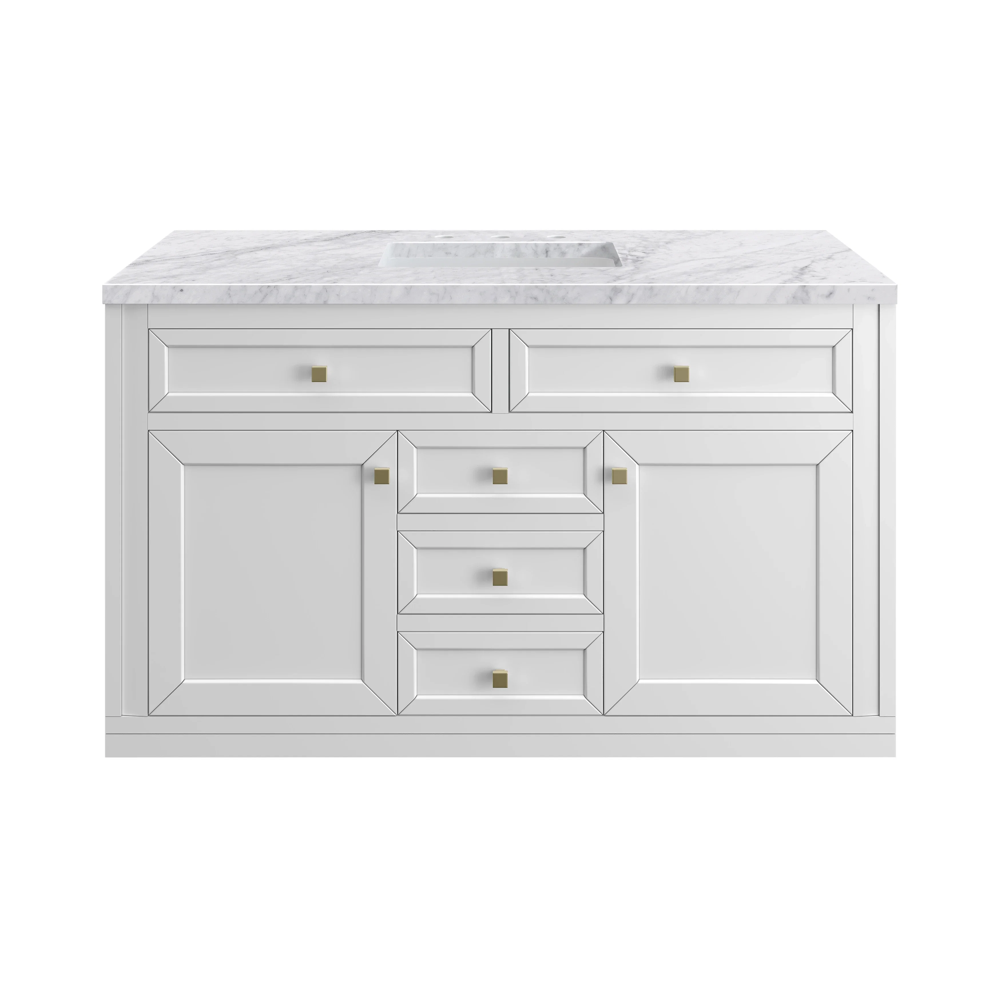 Chicago 48" Single Vanity, Glossy White, w/ 3 CM Carrara Marble Top