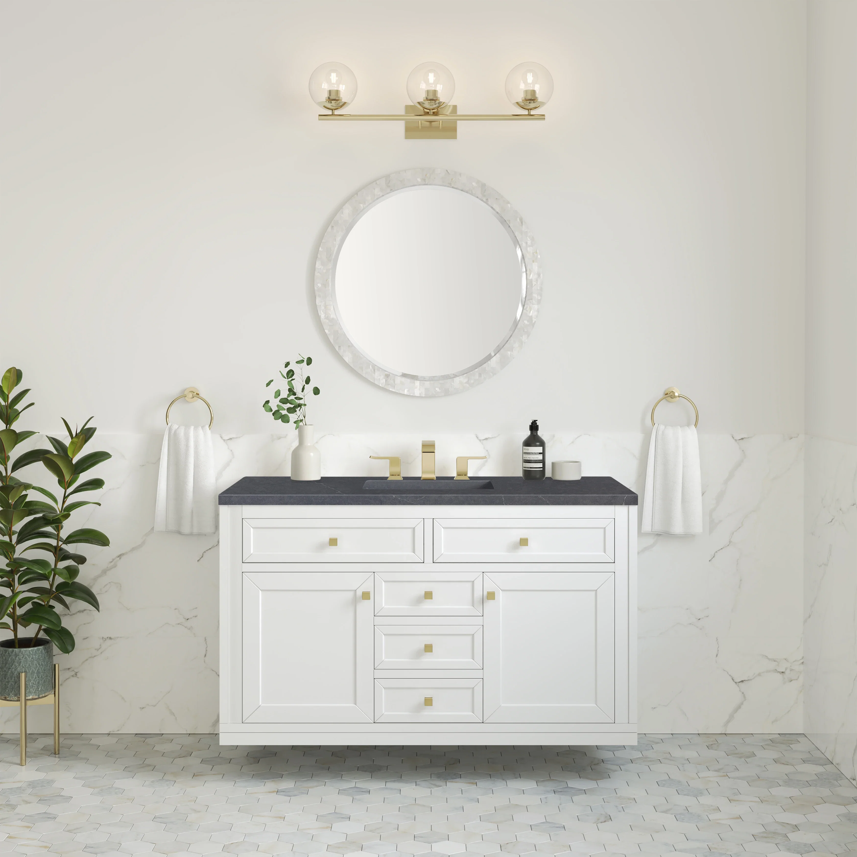 Chicago 48" Single Vanity, Glossy White, w/ 3 CM Charcoal Soapstone Silestone® Top