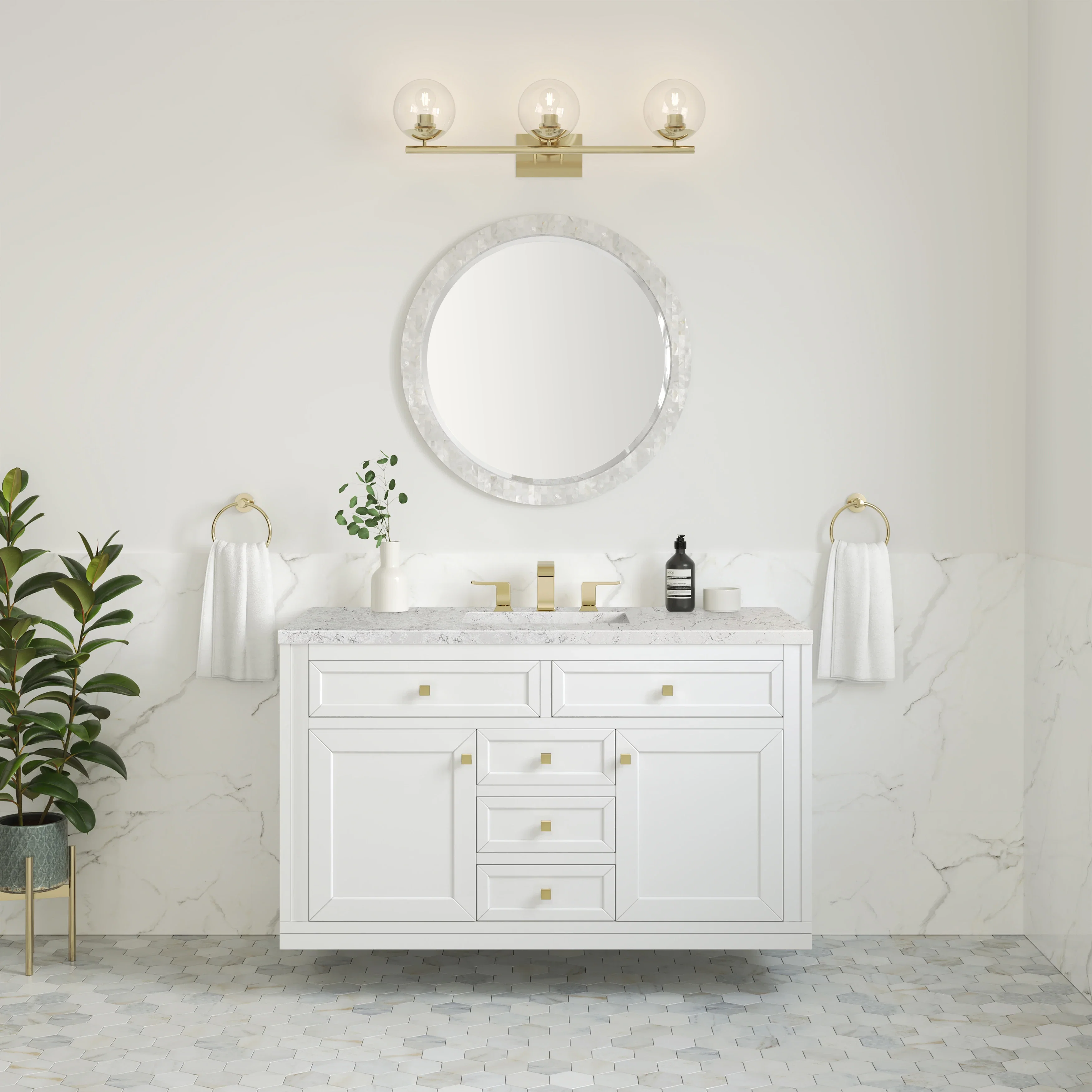Chicago 48" Single Vanity, Glossy White, w/ 3 CM Eternal Jasmine Pearl Silestone® Top