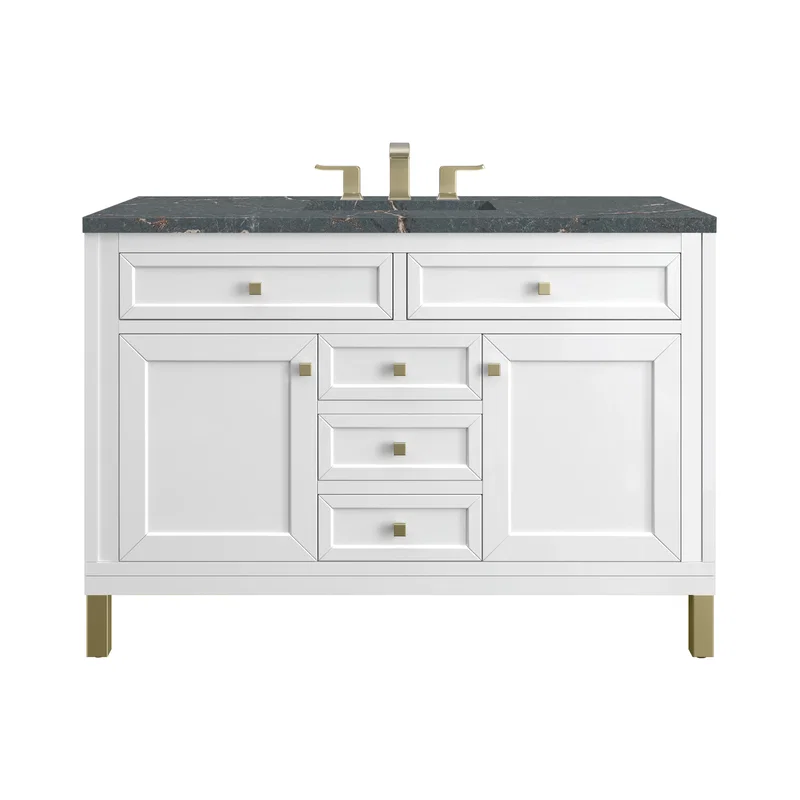 Chicago 48" Single Vanity, Glossy White, w/ 3 CM Parisien Bleu Silestone® Top
