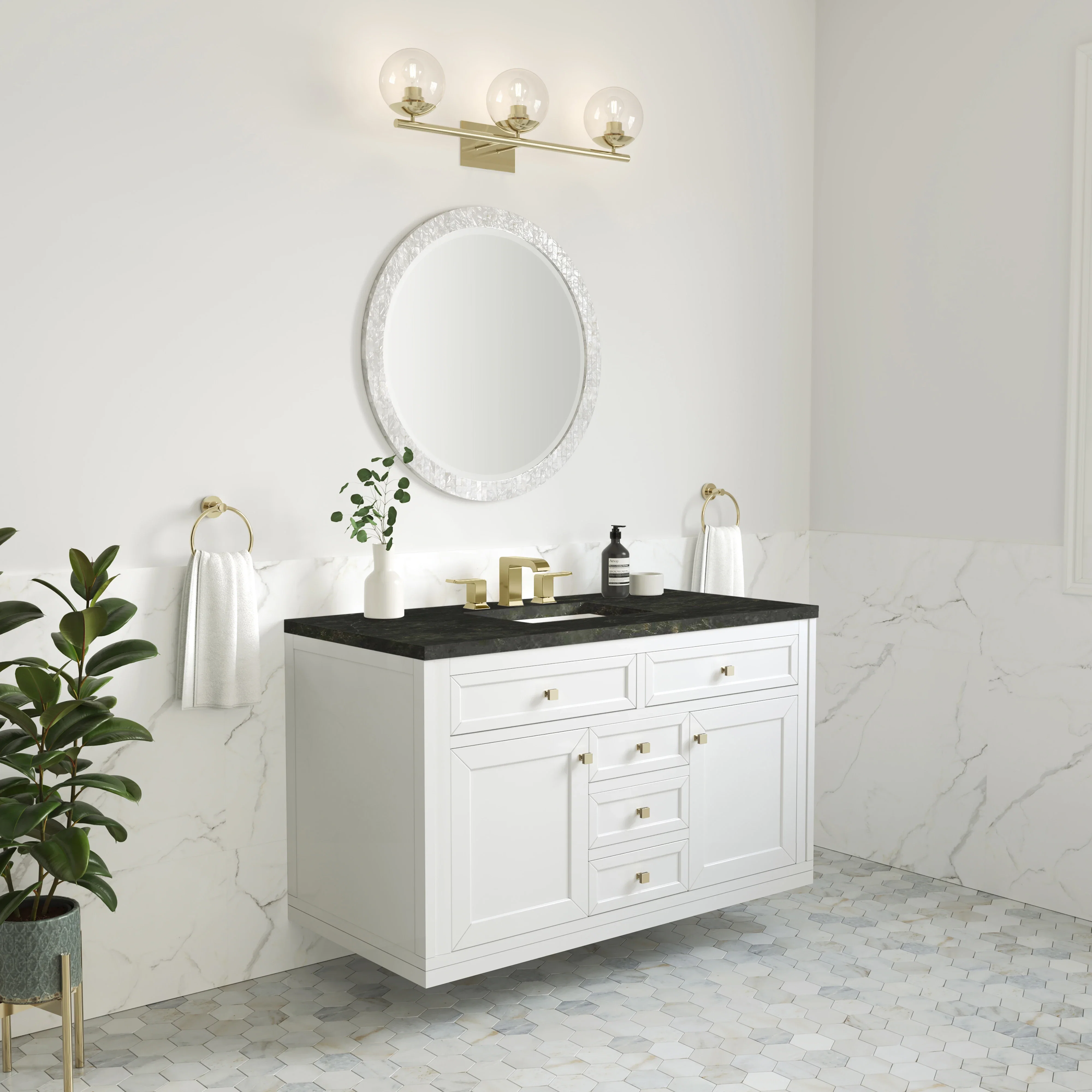 Chicago 48" Single Vanity, Glossy White, w/ 3 CM Phantome Eclos Top