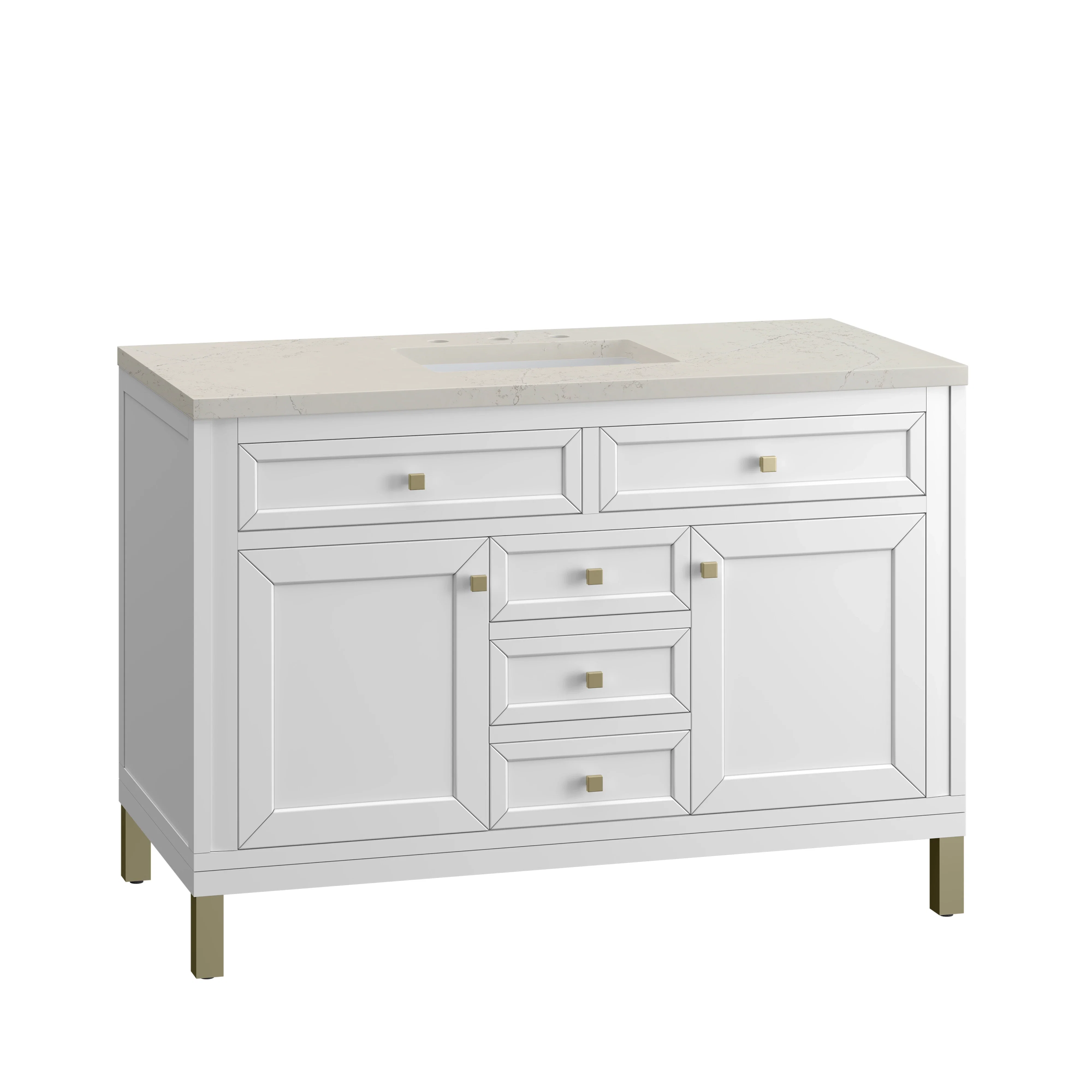 Chicago 48" Single Vanity, Glossy White, w/ 3 CM Siberian Silestone Top