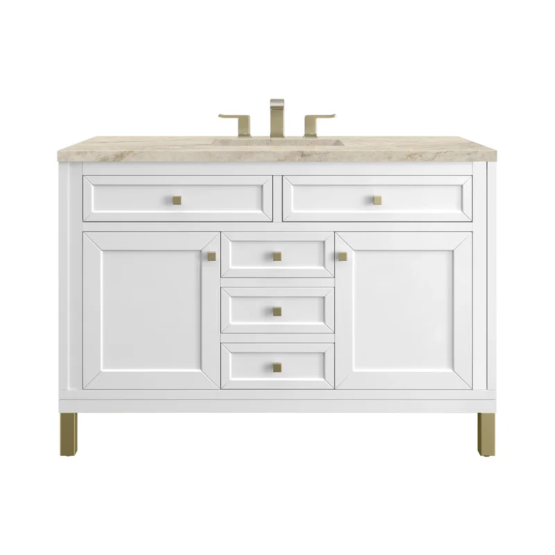 Chicago 48" Single Vanity, Glossy White, w/ 3 CM Tajnar Eclos Top