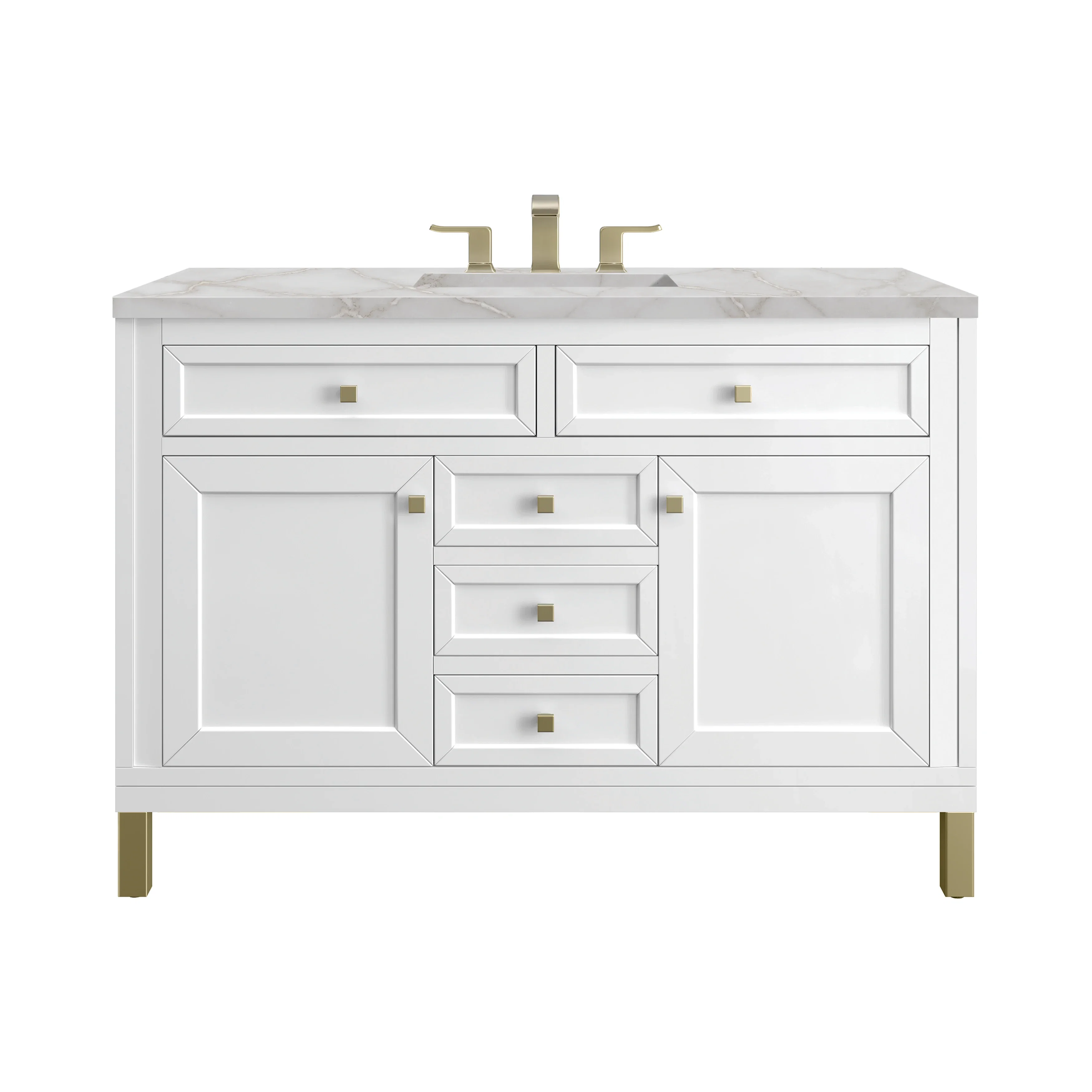 Chicago 48" Single Vanity, Glossy White, w/ 3 CM Victorian Silver Silestone® Top