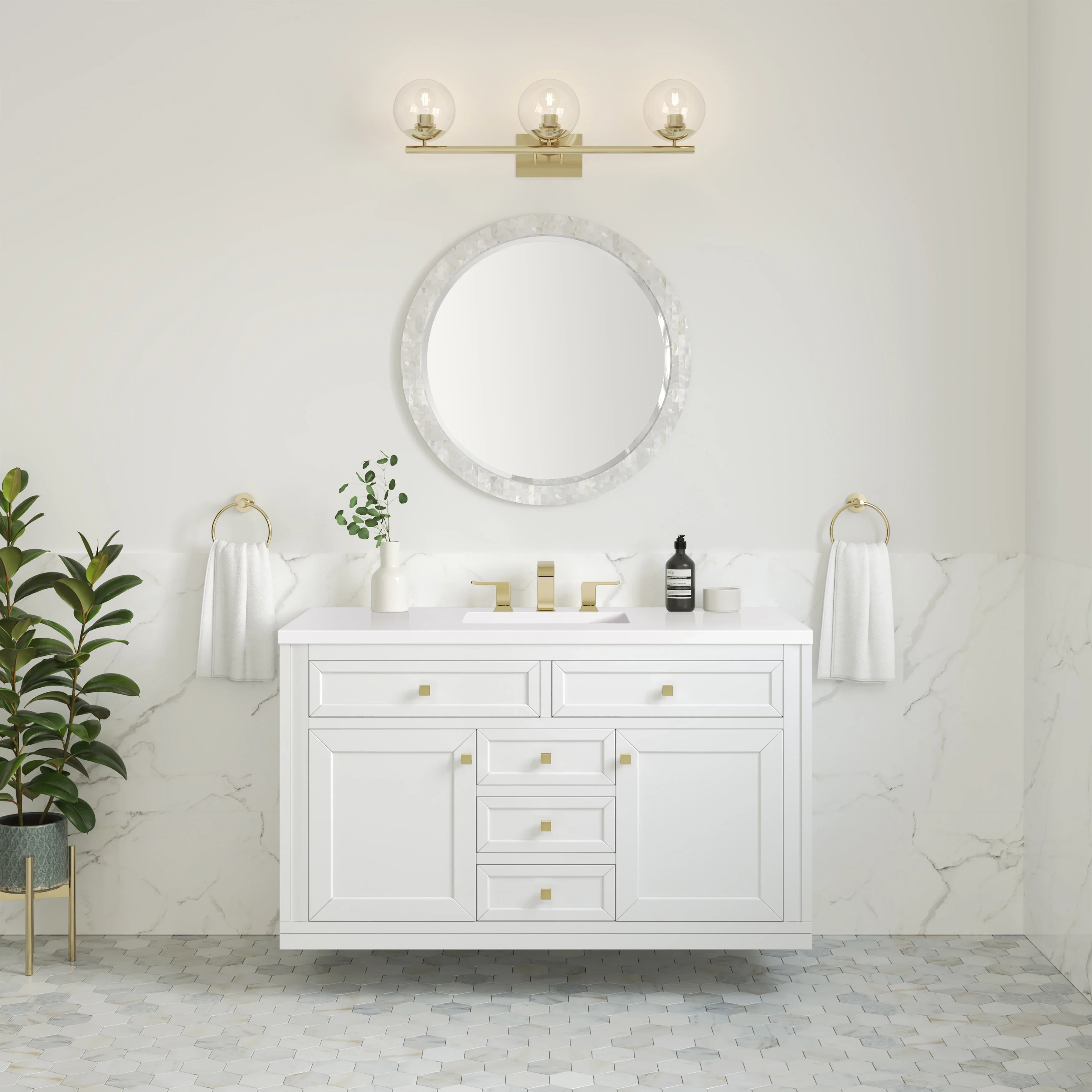 Chicago 48" Single Vanity, Glossy White, w/ 3 CM White Zeus Silestone® Top