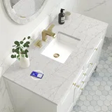 Chicago 48" Single Vanity, Glossy White, w/ 3 CM Eternal Jasmine Pearl Silestone® Top w/FreePower Wireless Charger