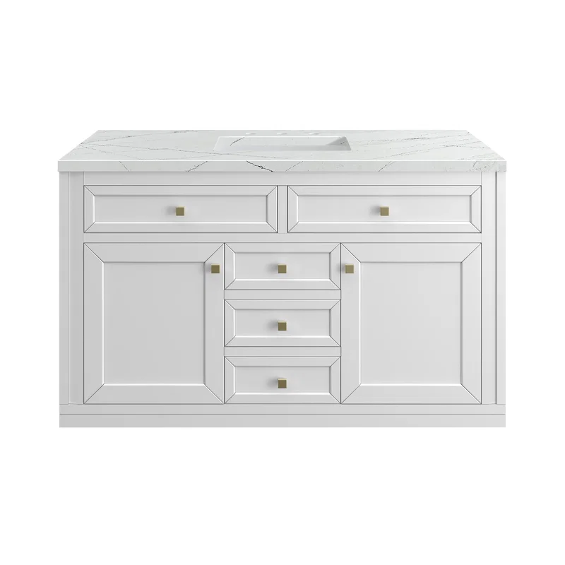 Chicago 48" Single Vanity, Glossy White, w/ 3 CM Ethereal Noctis Silestone® Top w/FreePower Wireless Charger