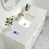 Chicago 48" Single Vanity, Glossy White, w/ 3 CM Ethereal Noctis Silestone® Top w/FreePower Wireless Charger
