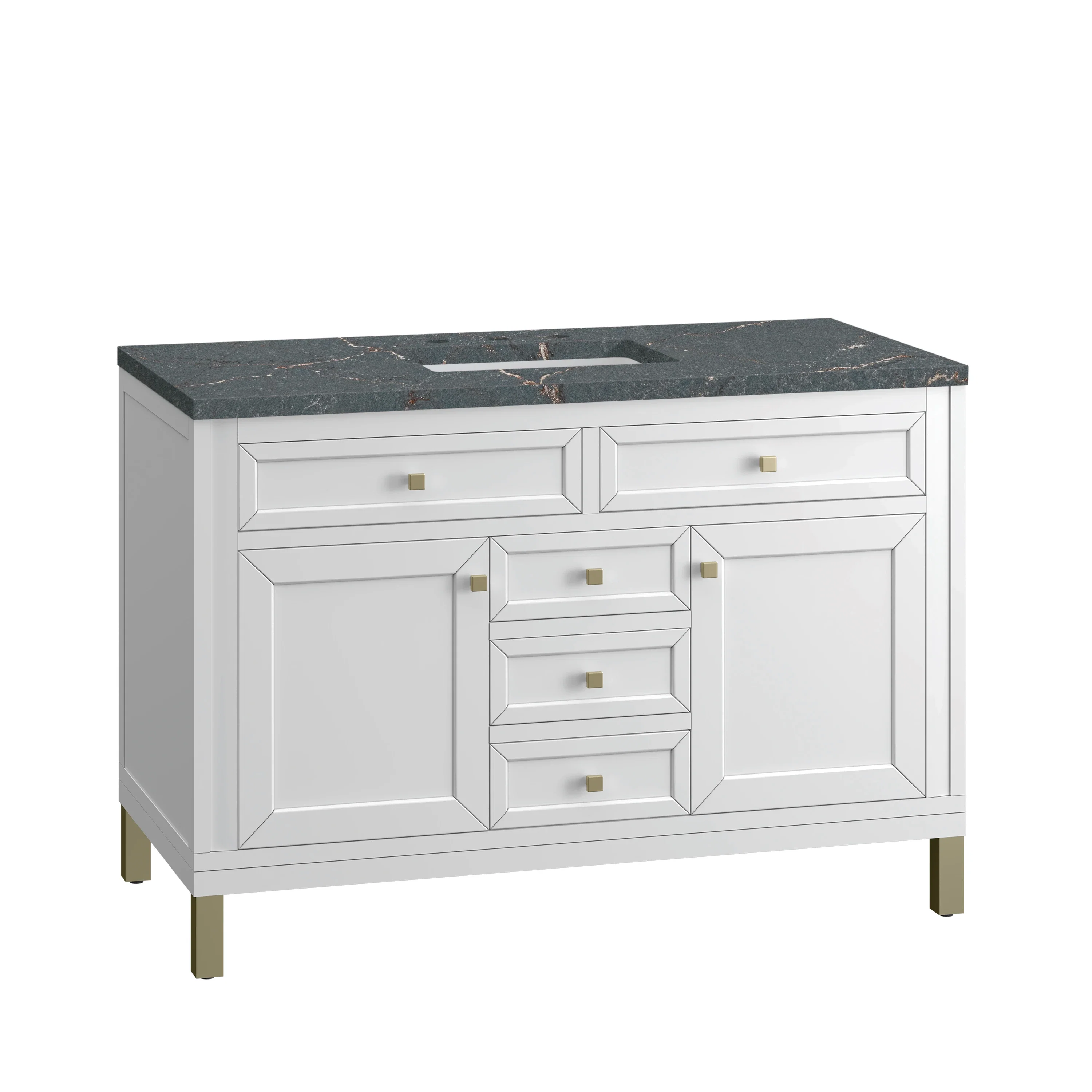 Chicago 48" Single Vanity, Glossy White, w/ 3 CM Parisien Bleu Silestone® Top w/FreePower Wireless Charger