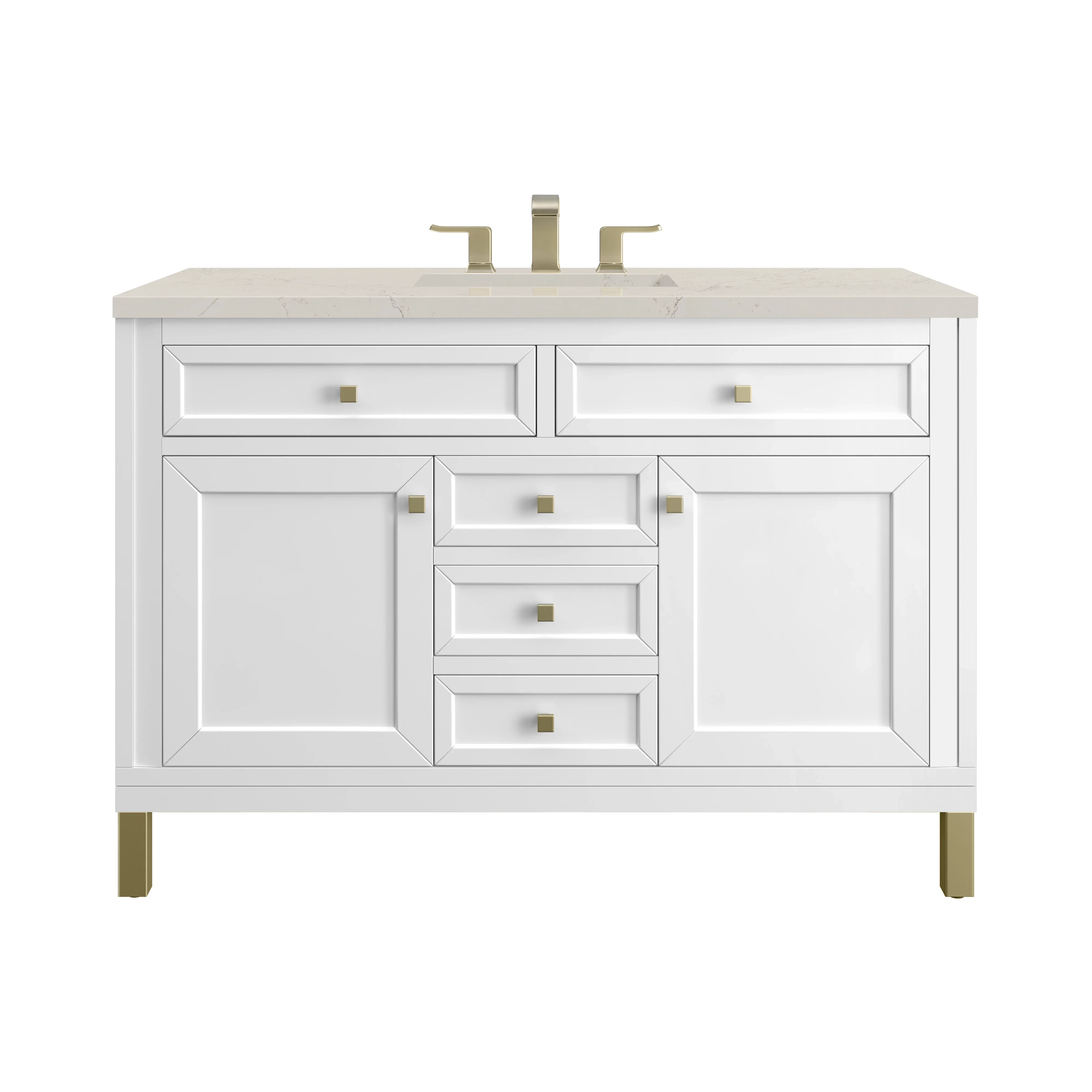Chicago 48" Single Vanity, Glossy White, w/ 3 CM Siberian Silestone Top w/FreePower Wireless Charger