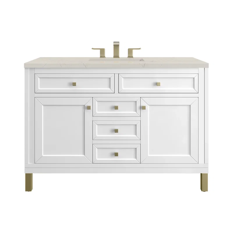 Chicago 48" Single Vanity, Glossy White, w/ 3 CM Siberian Silestone Top w/FreePower Wireless Charger