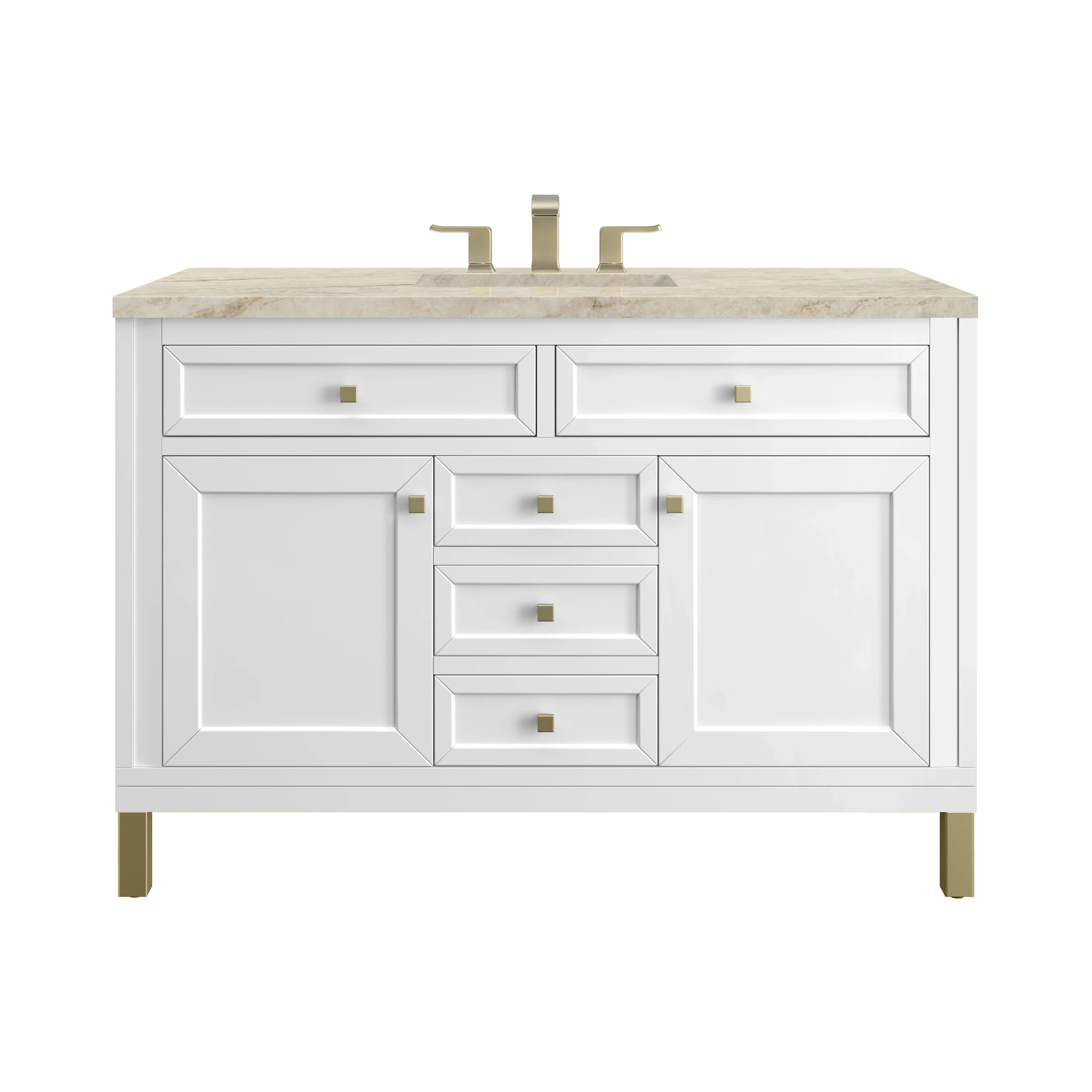 Chicago 48" Single Vanity, Glossy White, w/ 3 CM Tajnar Eclos Top w/FreePower Wireless Charger
