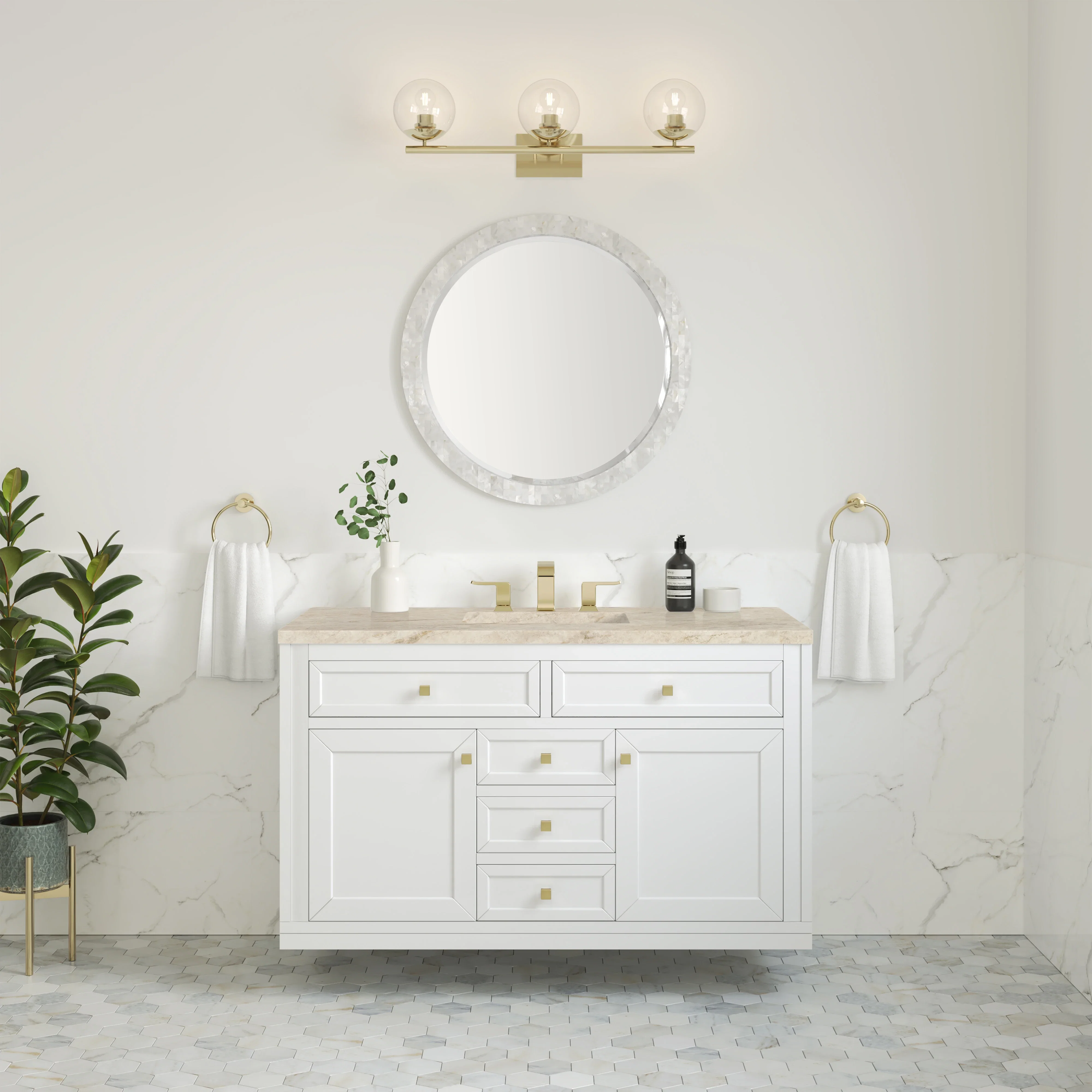 Chicago 48" Single Vanity, Glossy White, w/ 3 CM Tajnar Eclos Top w/FreePower Wireless Charger