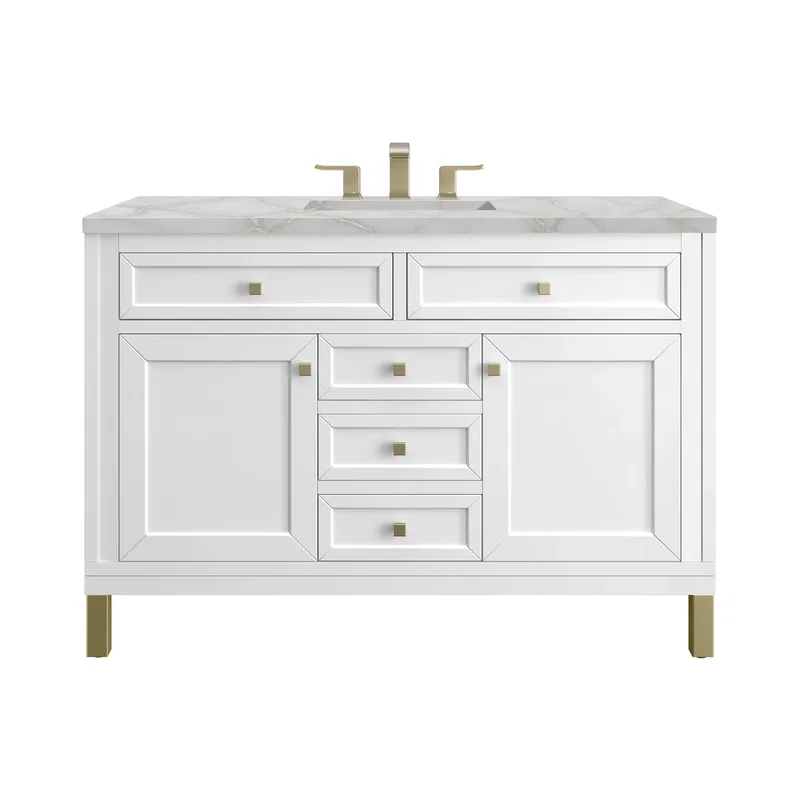 Chicago 48" Single Vanity, Glossy White, w/ 3 CM Victorian Silver Silestone® Top w/FreePower Wireless Charger