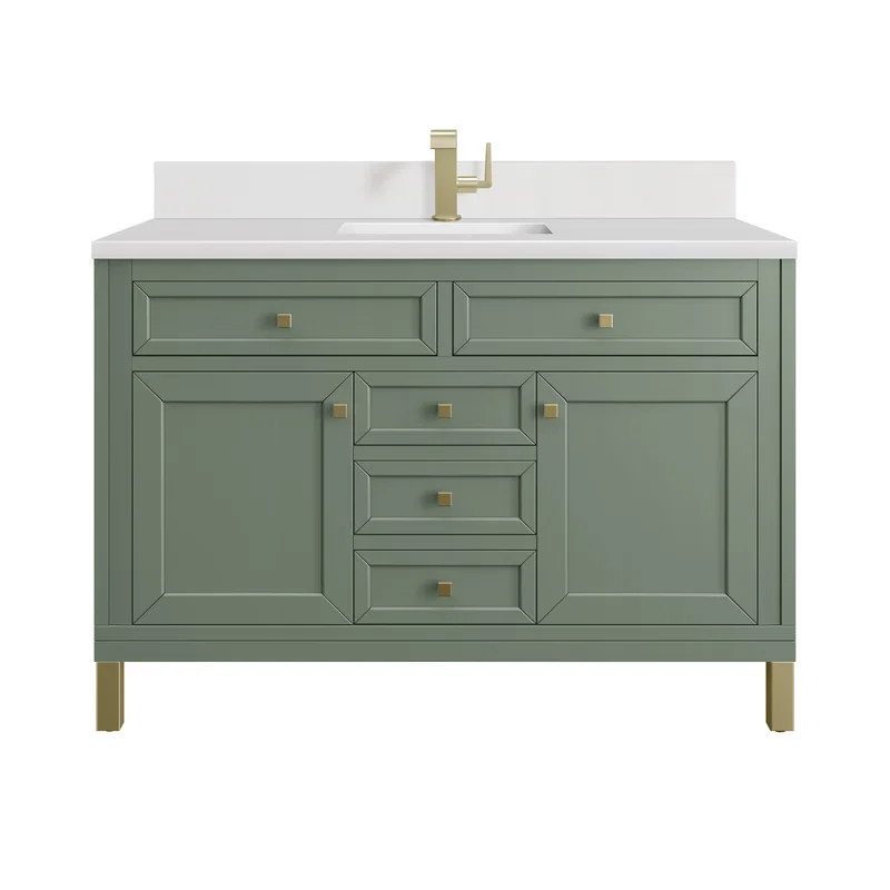 Chicago 48" Single Vanity, Smokey Celadon, w/ Single Hole 3CM White Zeus Silestone® Top & Backsplash